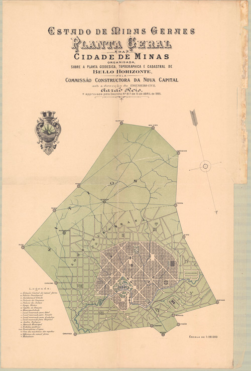 Planta da Cidade de Minas (1894). Autor: Aarão Reis. Acervo Arquivo Público Mineiro.