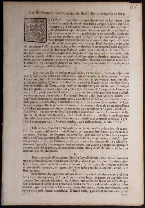 Contrato de diamantes. 1753. Acervo Arquivo Público Mineiro. 